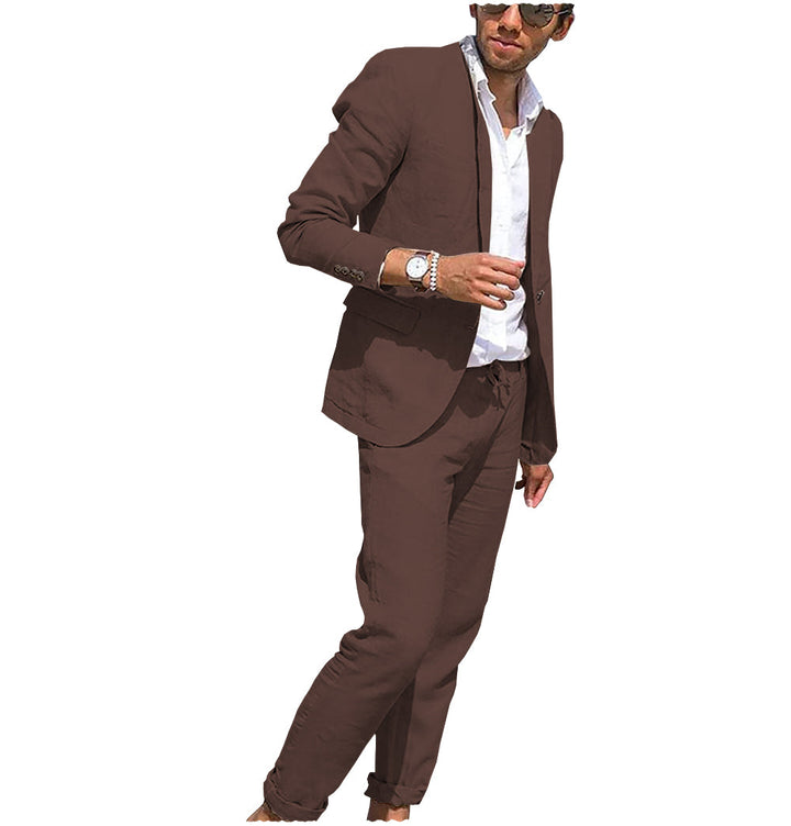 Fashion 2 Pieces Mens Suit Flat Linen Notch Lapel Suit (Blazer + Pants) mens event wear