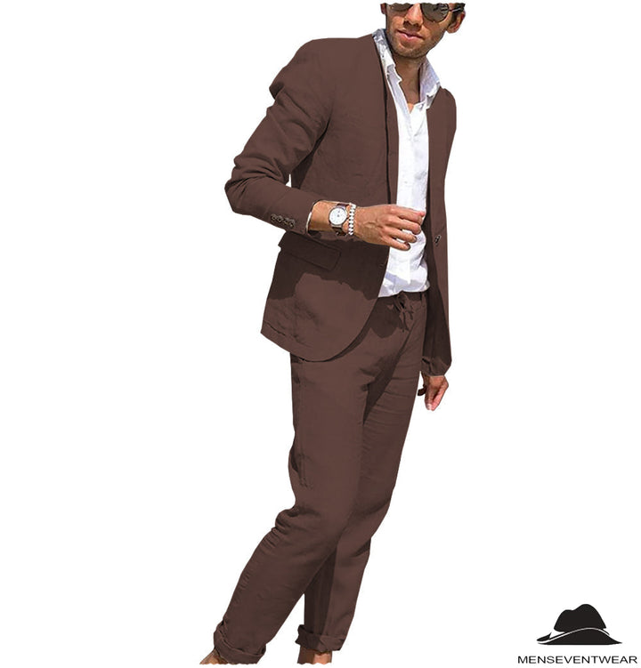 Fashion 2 Pieces Mens Suit Flat Linen Notch Lapel Suit (Blazer + Pants) mens event wear