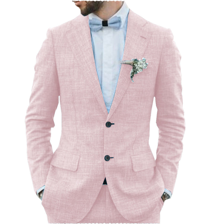 Fashion 2 Pieces Mens Suit Flat Linen Notch Lapel Suit (Blazer + Pants) mens event wear
