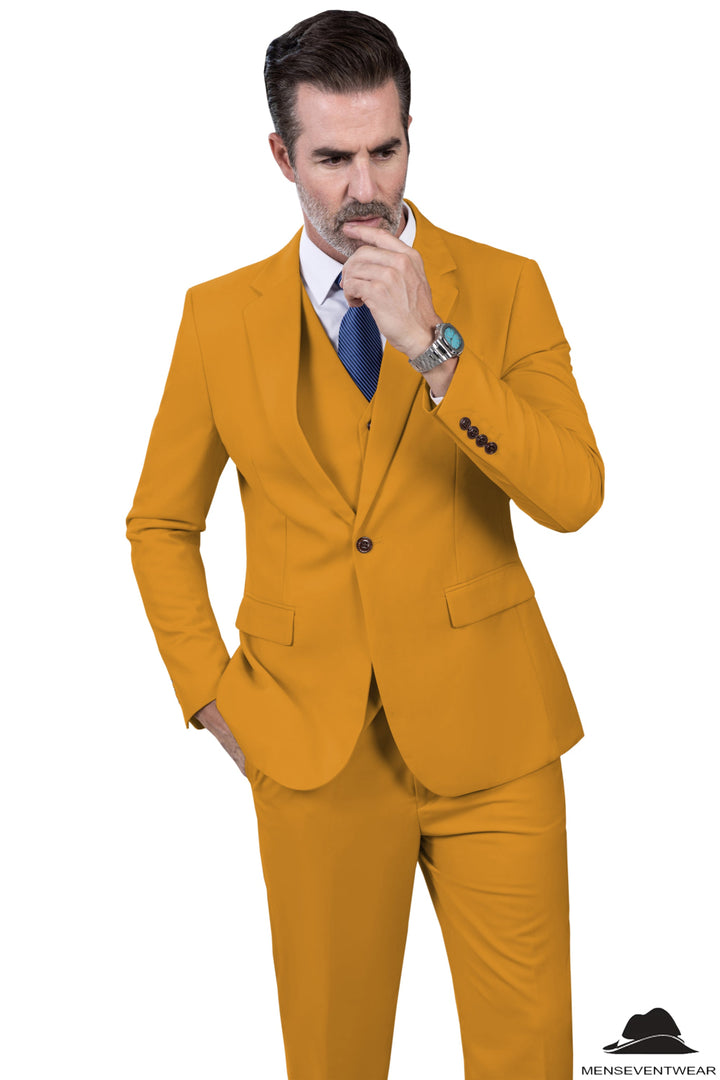 Fashion 3 Pieces Mens Suit Flat Notch Lapel Tuxedos (Blazer+vest+Pants) mens event wear