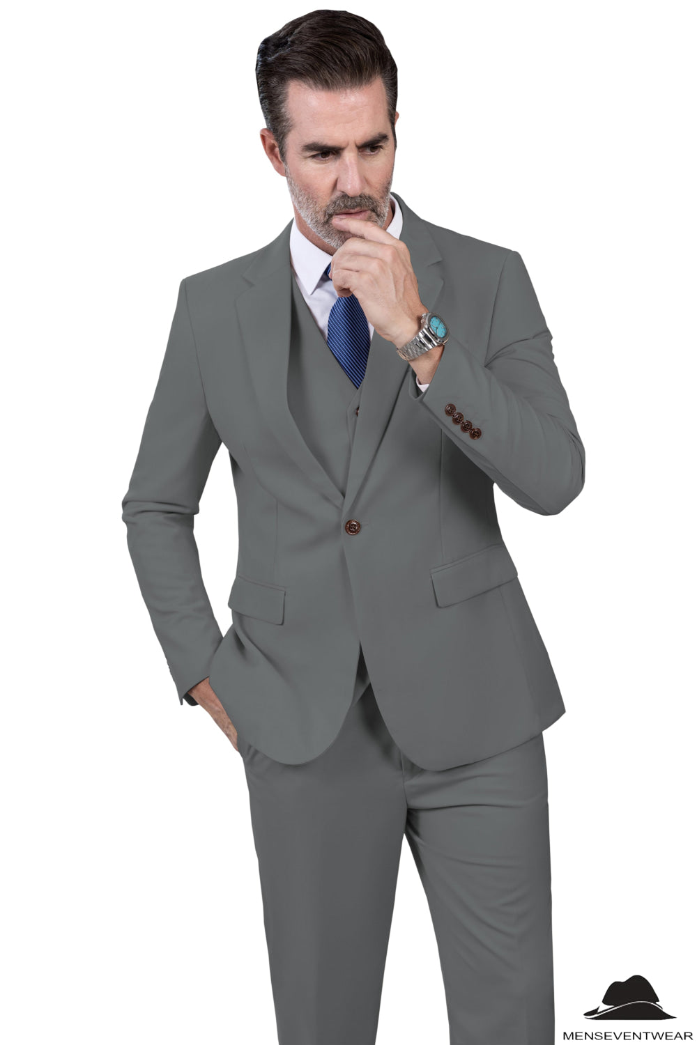 Fashion 3 Pieces Mens Suit Flat Notch Lapel Tuxedos (Blazer+vest+Pants) mens event wear