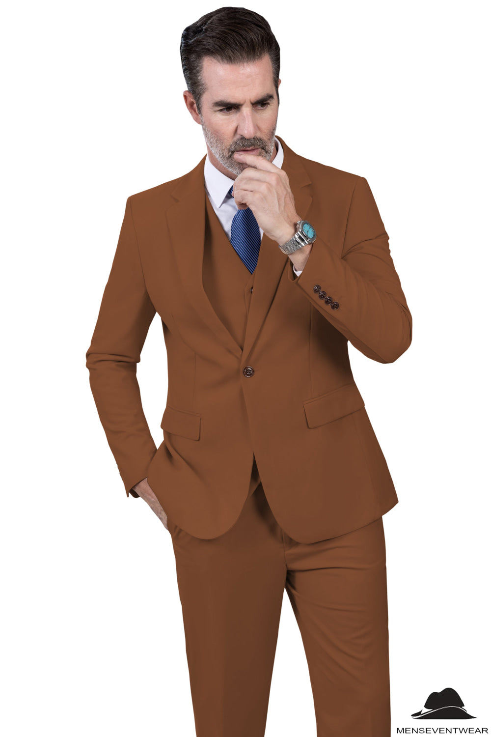 Fashion 3 Pieces Mens Suit Flat Notch Lapel Tuxedos (Blazer+vest+Pants) mens event wear