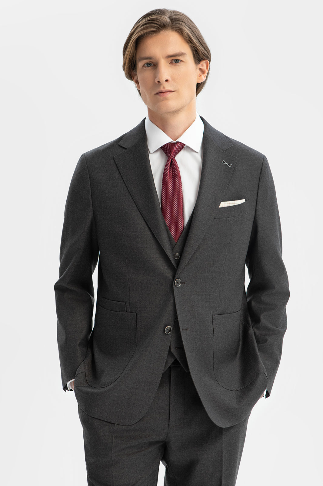 Fashion 3 Pieces Mens Suit Flat Notch Lapel Tuxedos (Blazer+vest+Pants) mens event wear
