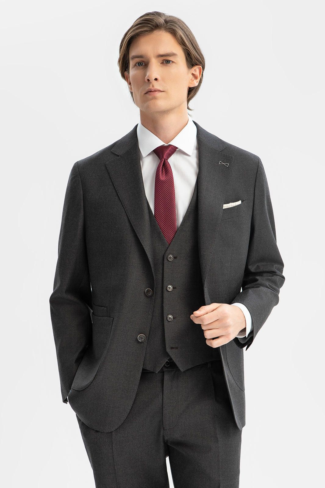 Fashion 3 Pieces Mens Suit Flat Notch Lapel Tuxedos (Blazer+vest+Pants) mens event wear