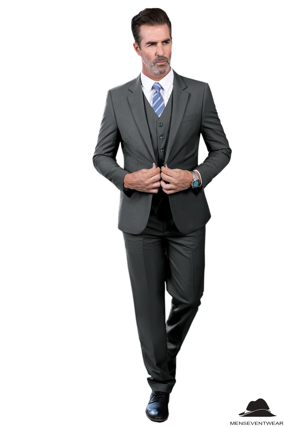 Fashion 3 Pieces Mens Suit Flat Notch Lapel Tuxedos (Blazer+vest+Pants) mens event wear