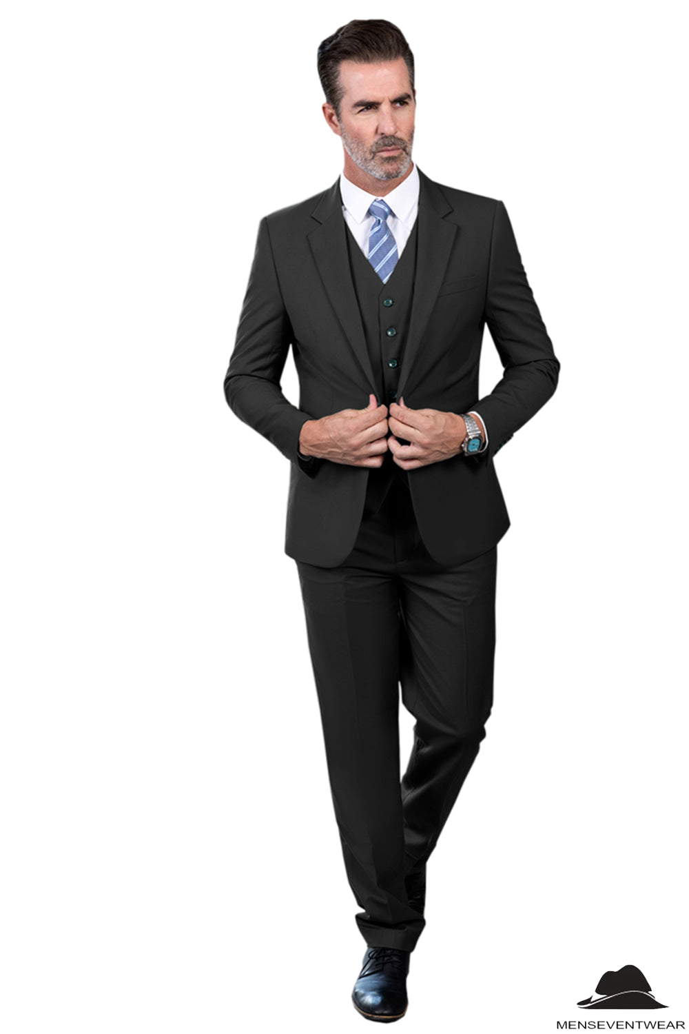 Fashion 3 Pieces Mens Suit Flat Notch Lapel Tuxedos (Blazer+vest+Pants) mens event wear