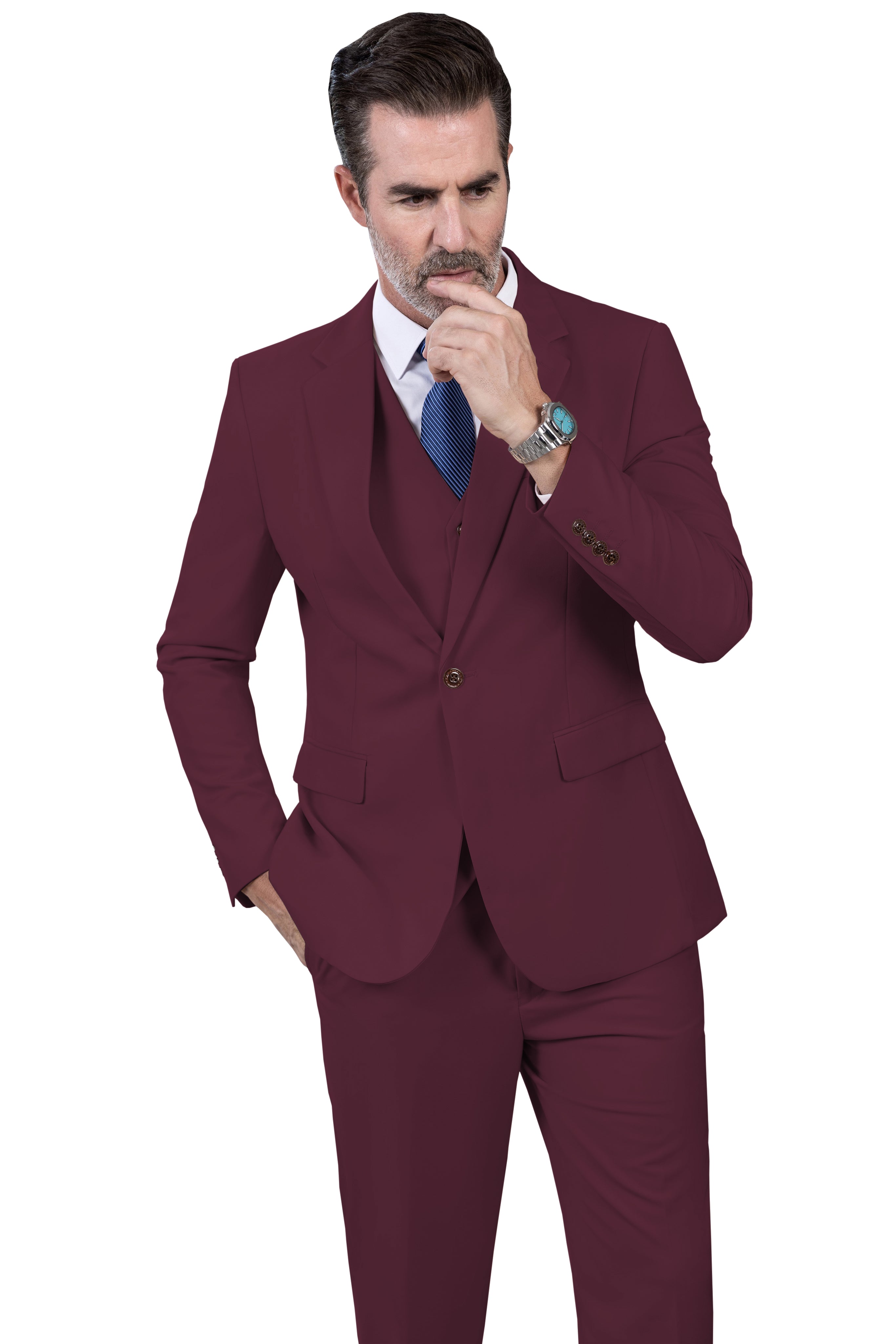 chenshijiu Men's Suit Slim Fit 3-Piece Suit Blazer Dress Business Wedding  Party Jacket Vest & Pants Wine Red S : Amazon.in: Fashion