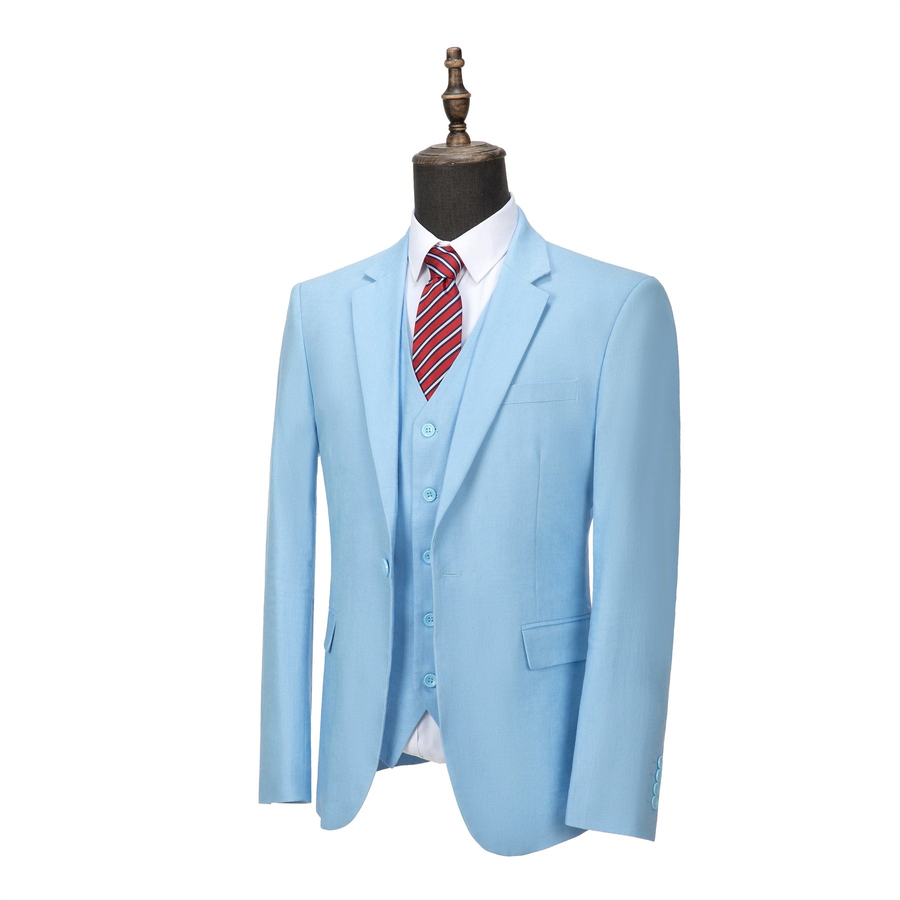 Sky Blue Casual Men's 3 Pieces Mens Suit Regular Fit Notch Lapel Tuxedos (Blazer+vest+Pants) CN435