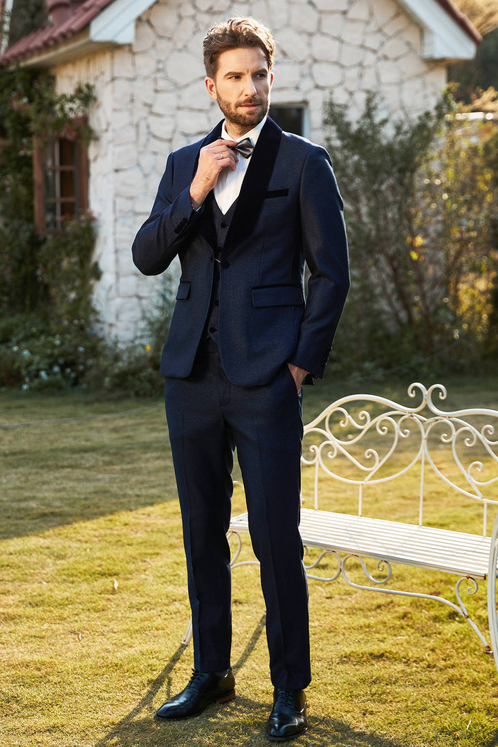 Fashion 3 Pieces Mens Suit Flat Shawl Lapel Tuxedos (Blazer+vest+Pants) mens event wear