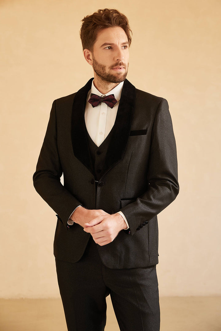 Fashion 3 Pieces Mens Suit Flat Shawl Lapel Tuxedos (Blazer+vest+Pants) mens event wear