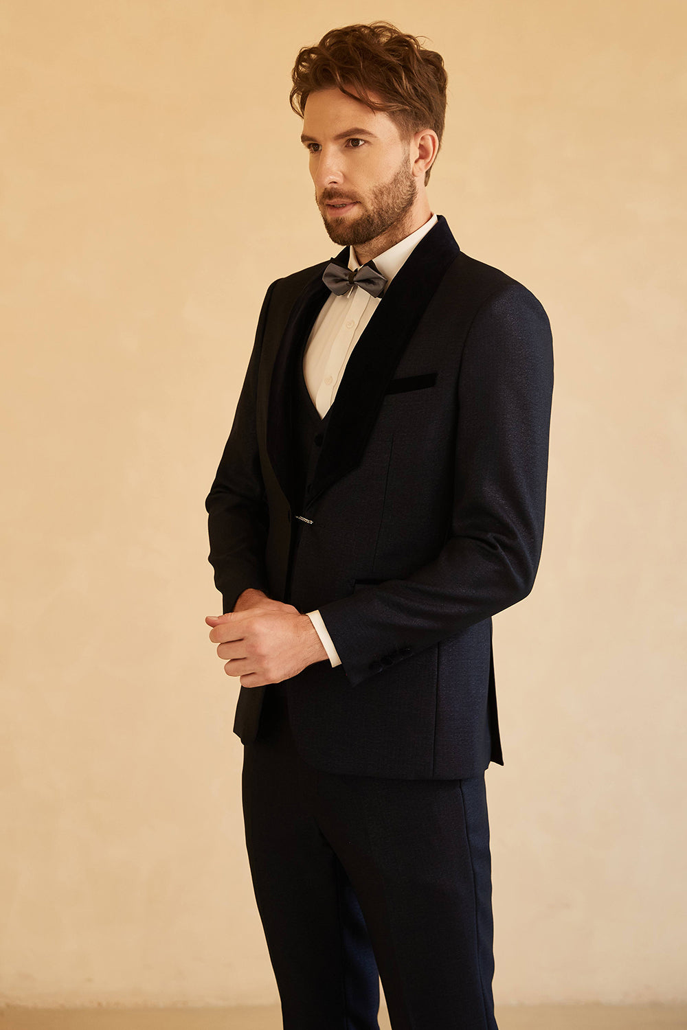 Fashion 3 Pieces Mens Suit Flat Shawl Lapel Tuxedos (Blazer+vest+Pants) mens event wear