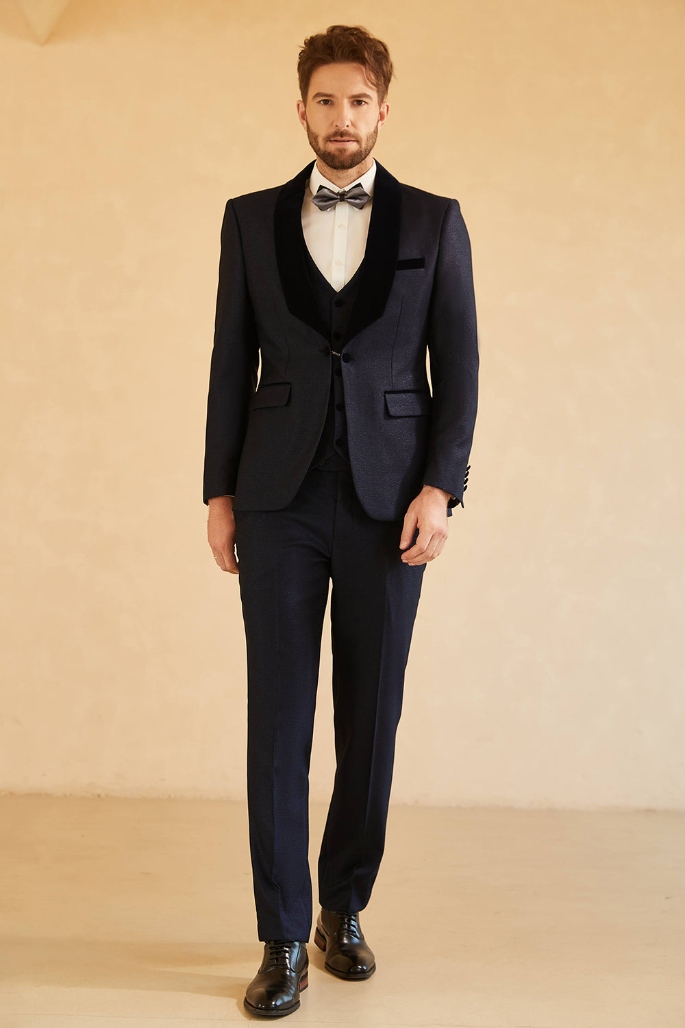 Fashion 3 Pieces Mens Suit Flat Shawl Lapel Tuxedos (Blazer+vest+Pants) mens event wear