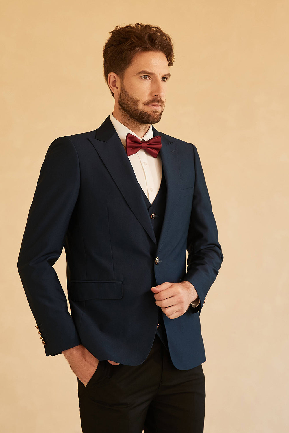 Fashion 3 Pieces Mens Suit Flat Shawl Lapel Tuxedos (Blazer+vest+Pants) mens event wear