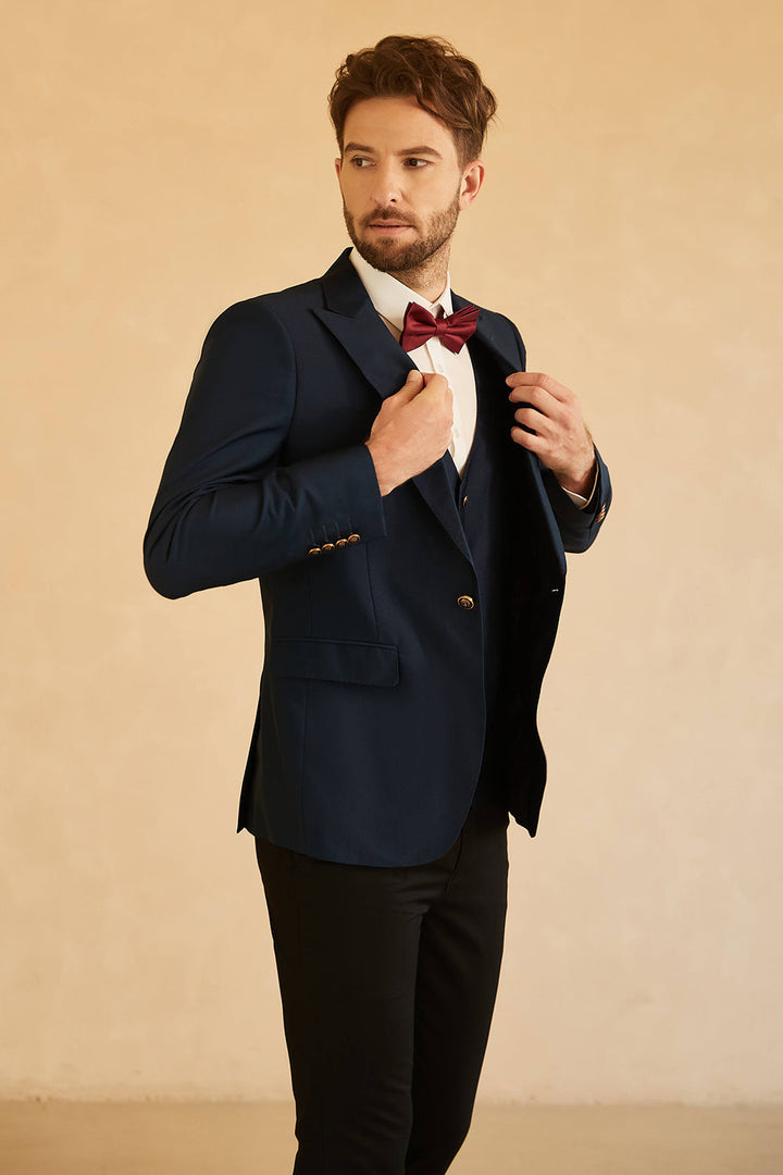 Fashion 3 Pieces Mens Suit Flat Shawl Lapel Tuxedos (Blazer+vest+Pants) mens event wear