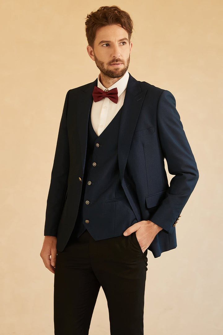 Fashion 3 Pieces Mens Suit Flat Shawl Lapel Tuxedos (Blazer+vest+Pants) mens event wear