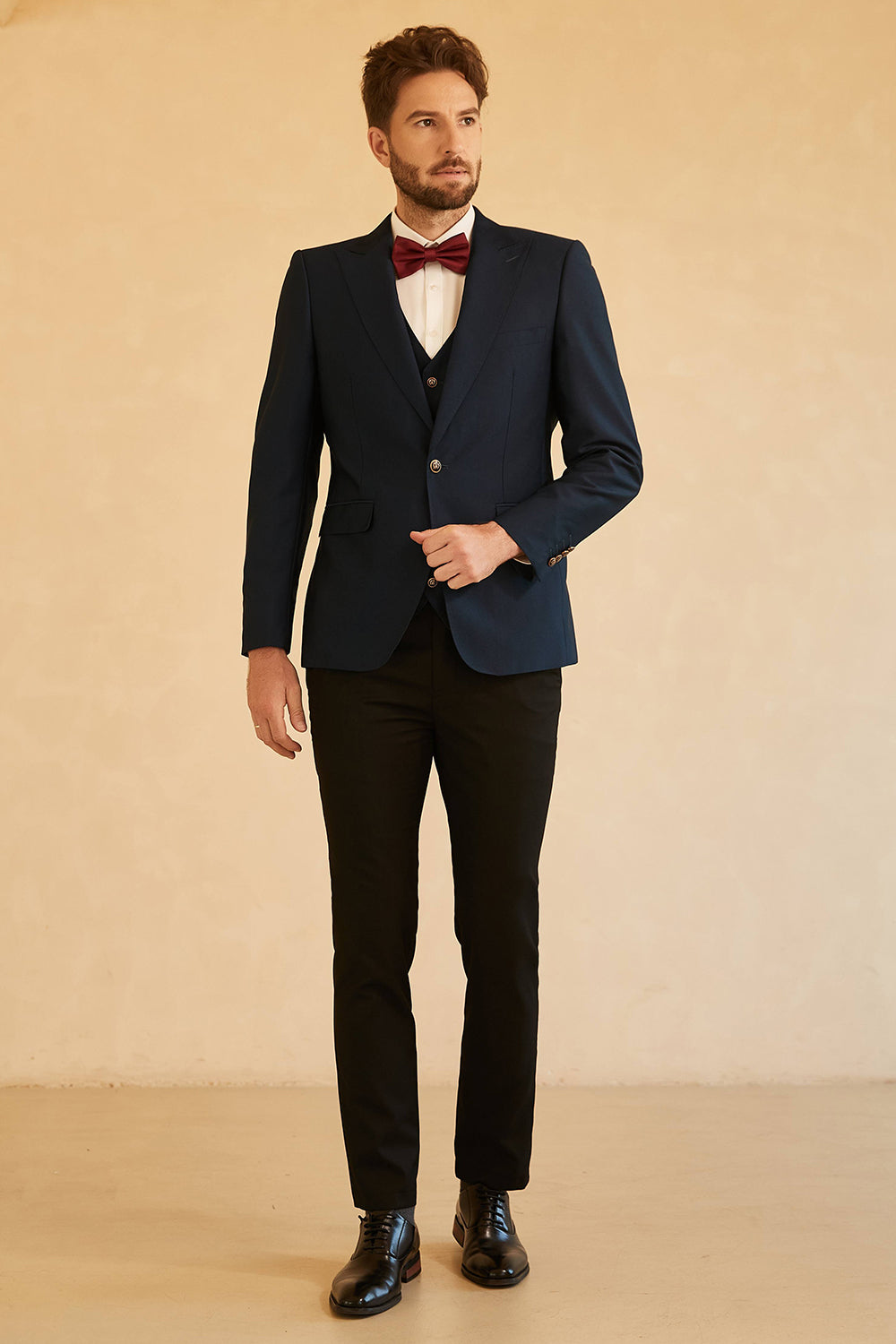 Fashion 3 Pieces Mens Suit Flat Shawl Lapel Tuxedos (Blazer+vest+Pants) mens event wear