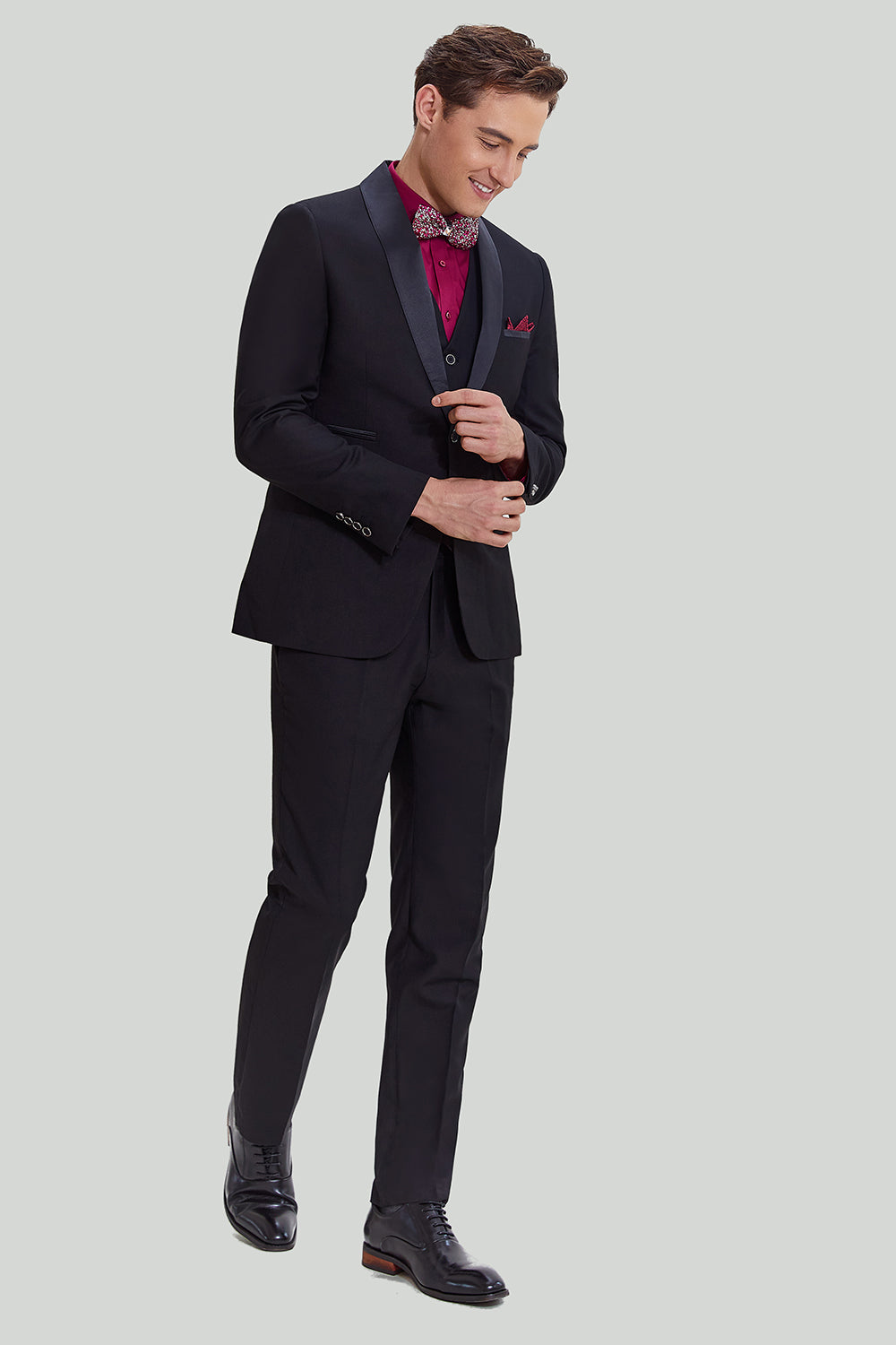 Fashion 3 Pieces Mens Suit Flat Shawl Lapel Tuxedos (Blazer+vest+Pants) mens event wear