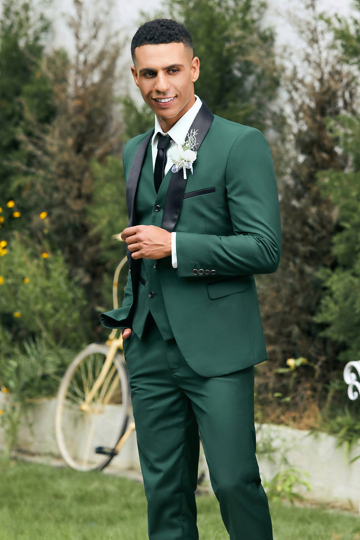 Fashion 3 Pieces Mens Suit Flat Shawl Lapel Tuxedos (Blazer+vest+Pants) mens event wear