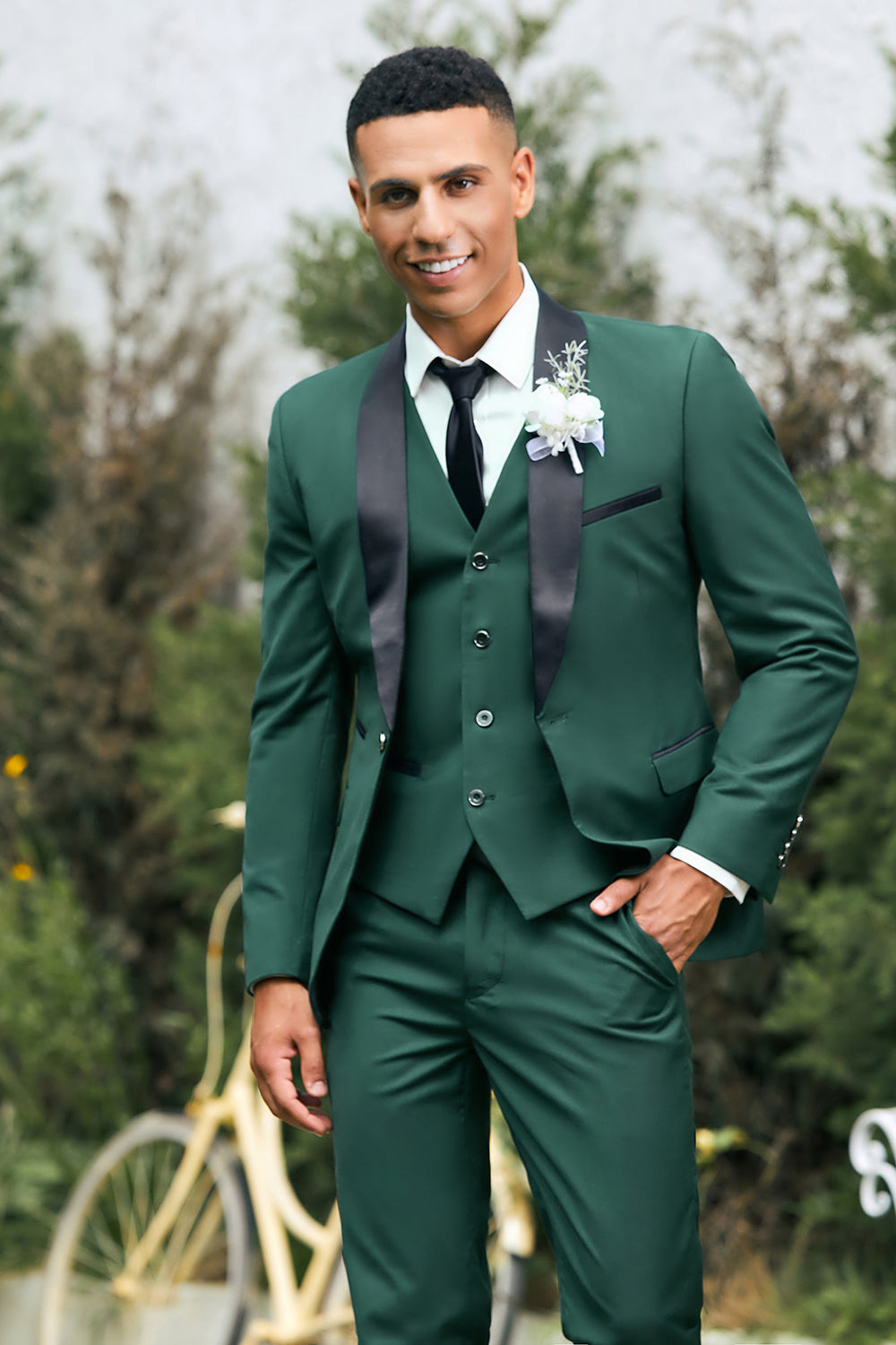 Fashion 3 Pieces Mens Suit Flat Shawl Lapel Tuxedos (Blazer+vest+Pants) mens event wear