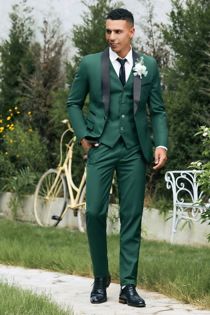 Fashion 3 Pieces Mens Suit Flat Shawl Lapel Tuxedos (Blazer+vest+Pants) mens event wear