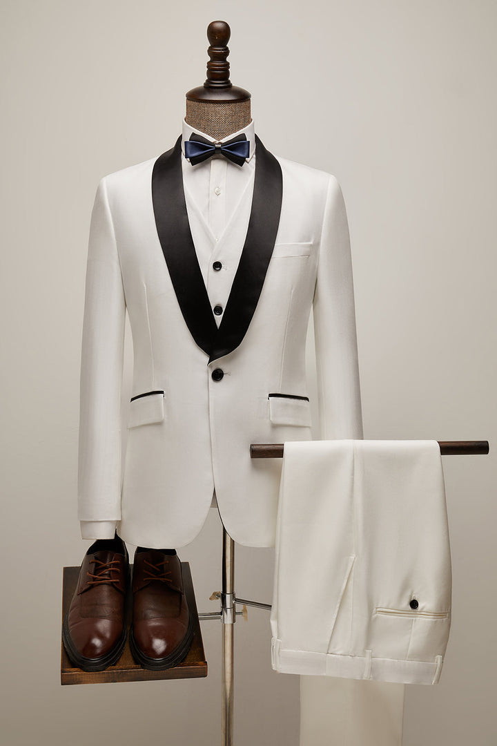 Fashion 3 Pieces Mens Suit Flat Shawl Lapel Tuxedos (Blazer+vest+Pants) mens event wear