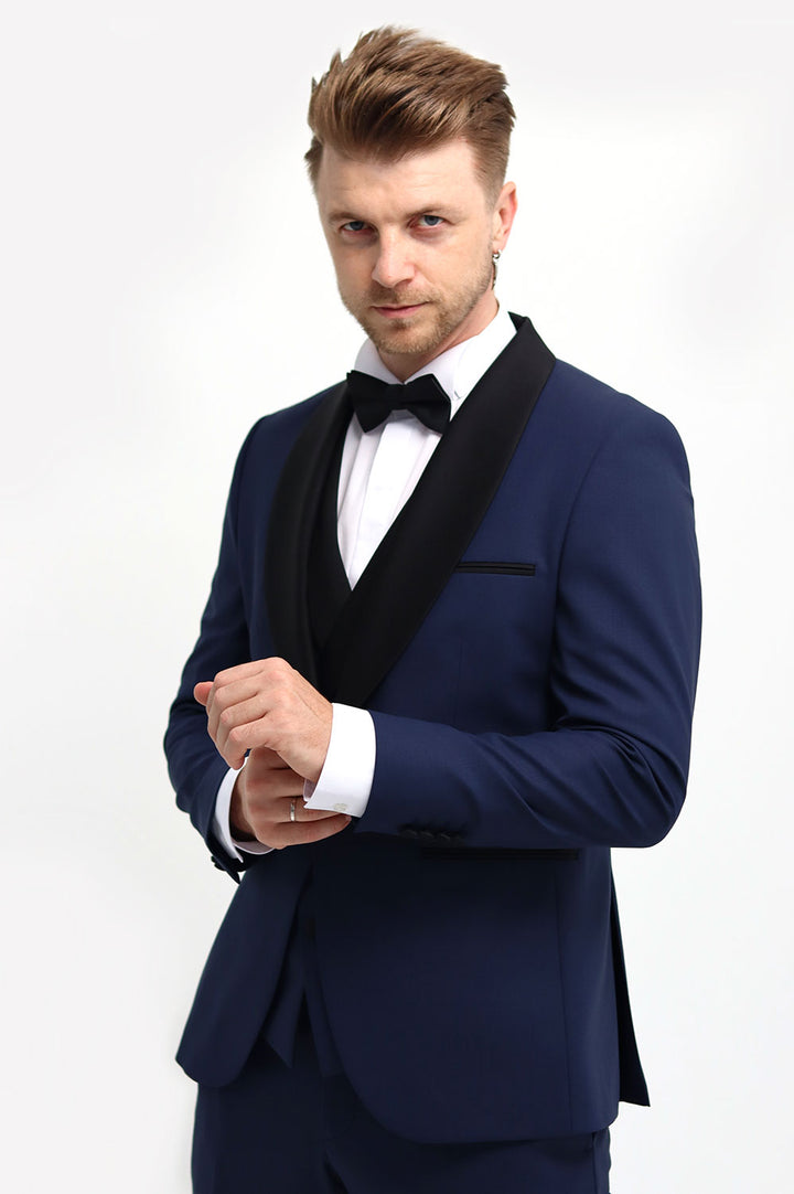 Fashion 3 Pieces Mens Suit Flat Shawl Lapel Tuxedos (Blazer+vest+Pants) mens event wear