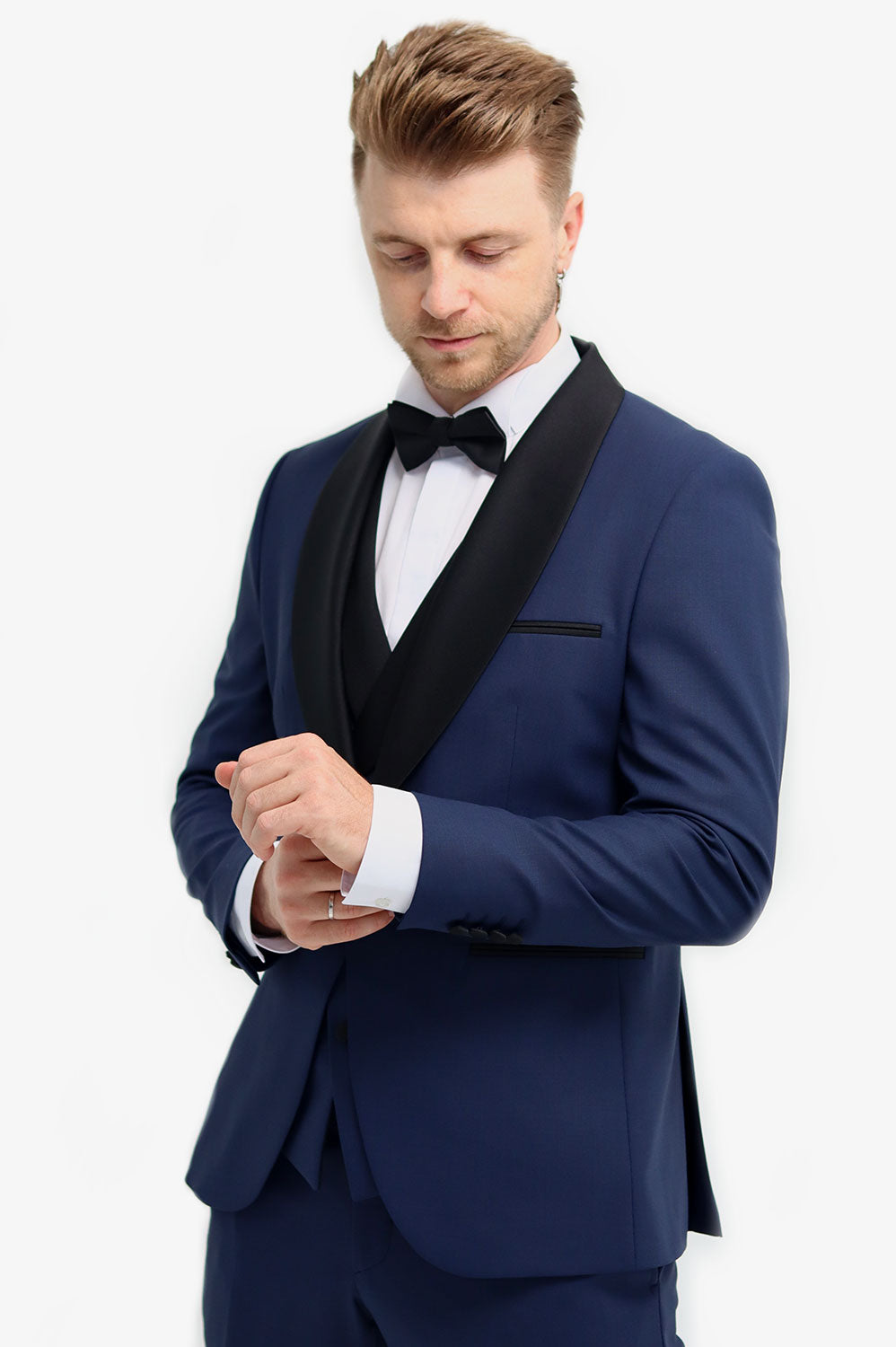 Fashion 3 Pieces Mens Suit Flat Shawl Lapel Tuxedos (Blazer+vest+Pants) mens event wear