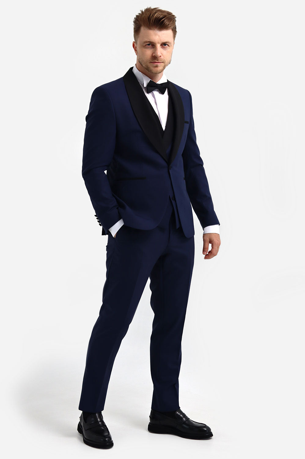 Fashion 3 Pieces Mens Suit Flat Shawl Lapel Tuxedos (Blazer+vest+Pants) mens event wear