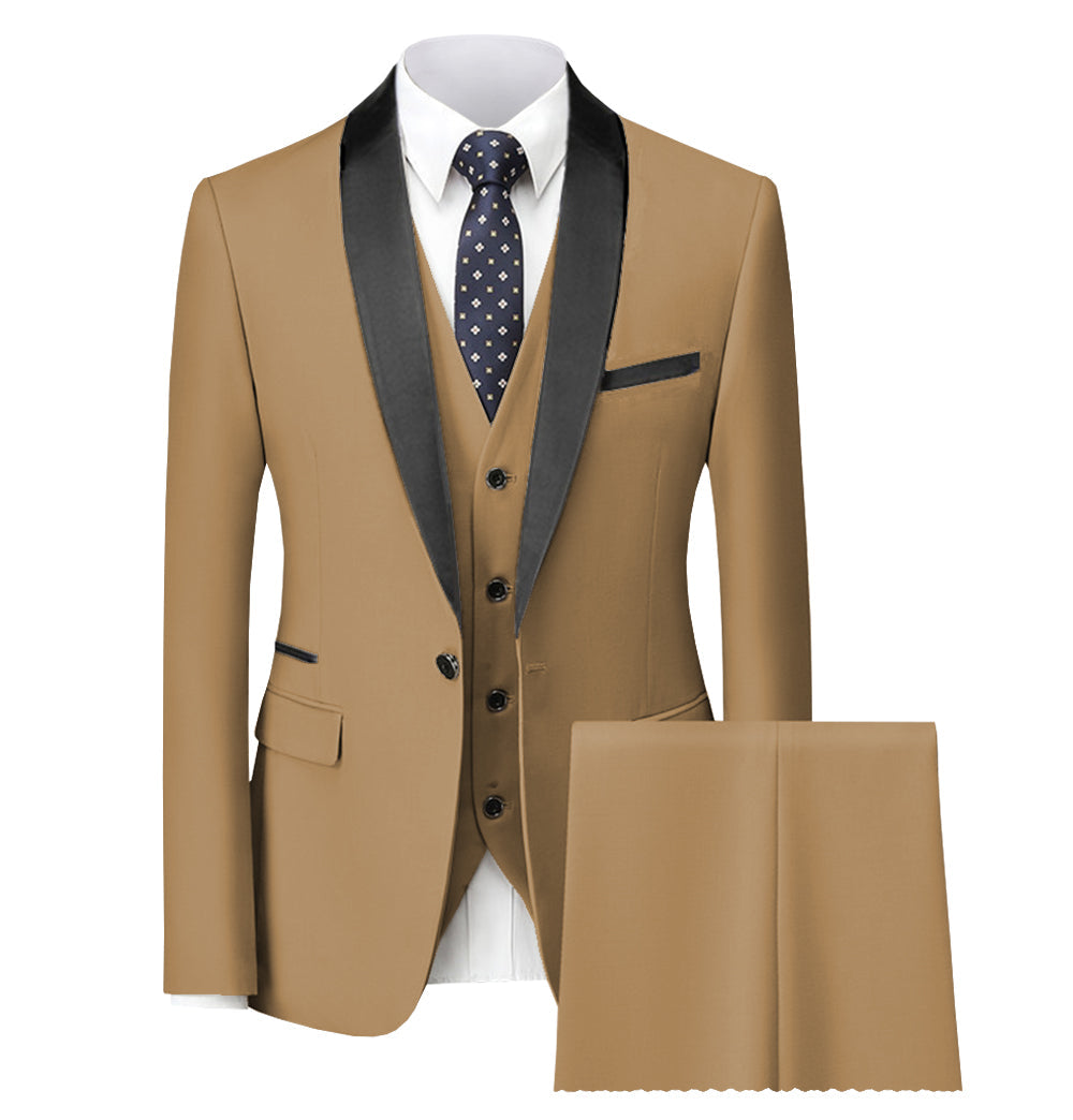 Fashion 3 Pieces Mens Suit Flat Shawl Lapel Tuxedos (Blazer+vest+Pants) mens event wear