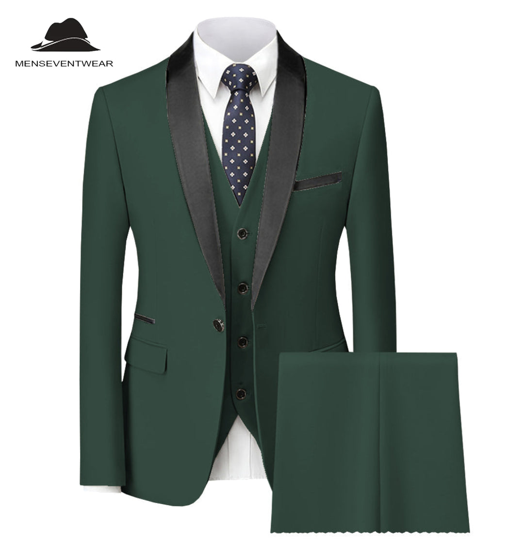 Fashion 3 Pieces Mens Suit Flat Shawl Lapel Tuxedos (Blazer+vest+Pants) mens event wear