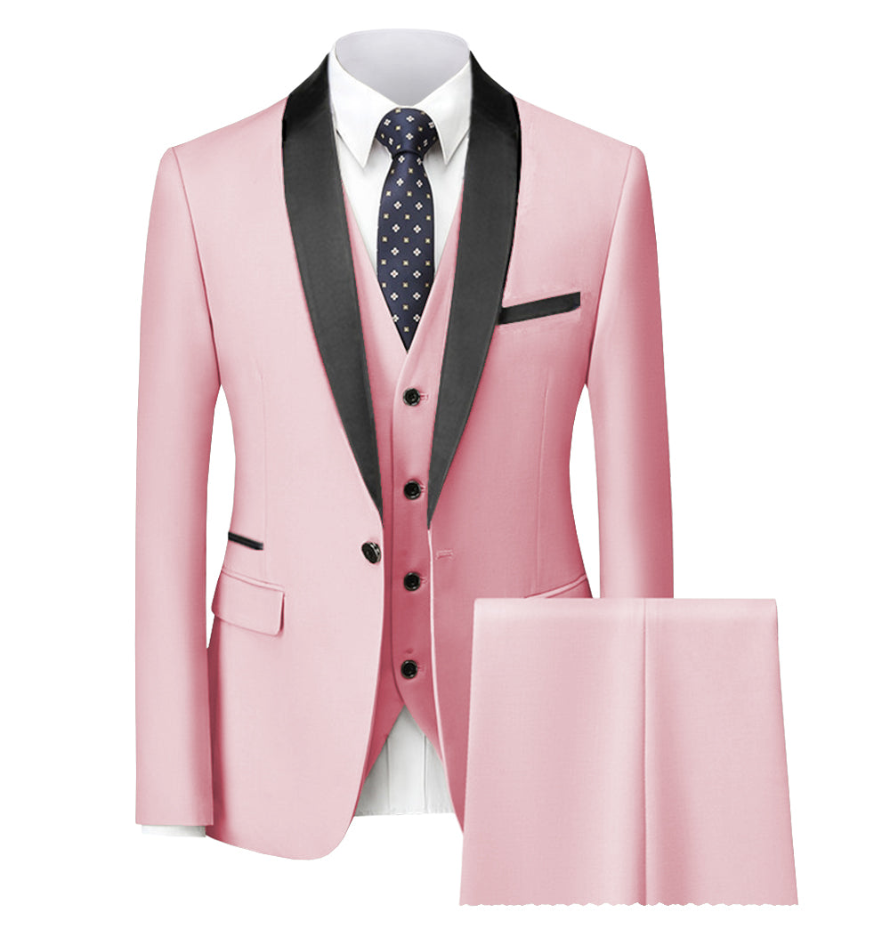Fashion 3 Pieces Mens Suit Flat Shawl Lapel Tuxedos (Blazer+vest+Pants) mens event wear