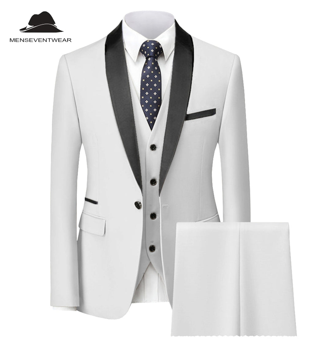 Fashion 3 Pieces Mens Suit Flat Shawl Lapel Tuxedos (Blazer+vest+Pants) mens event wear