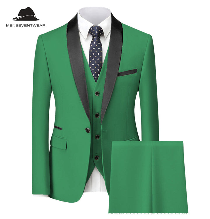 Fashion 3 Pieces Mens Suit Flat Shawl Lapel Tuxedos (Blazer+vest+Pants) mens event wear