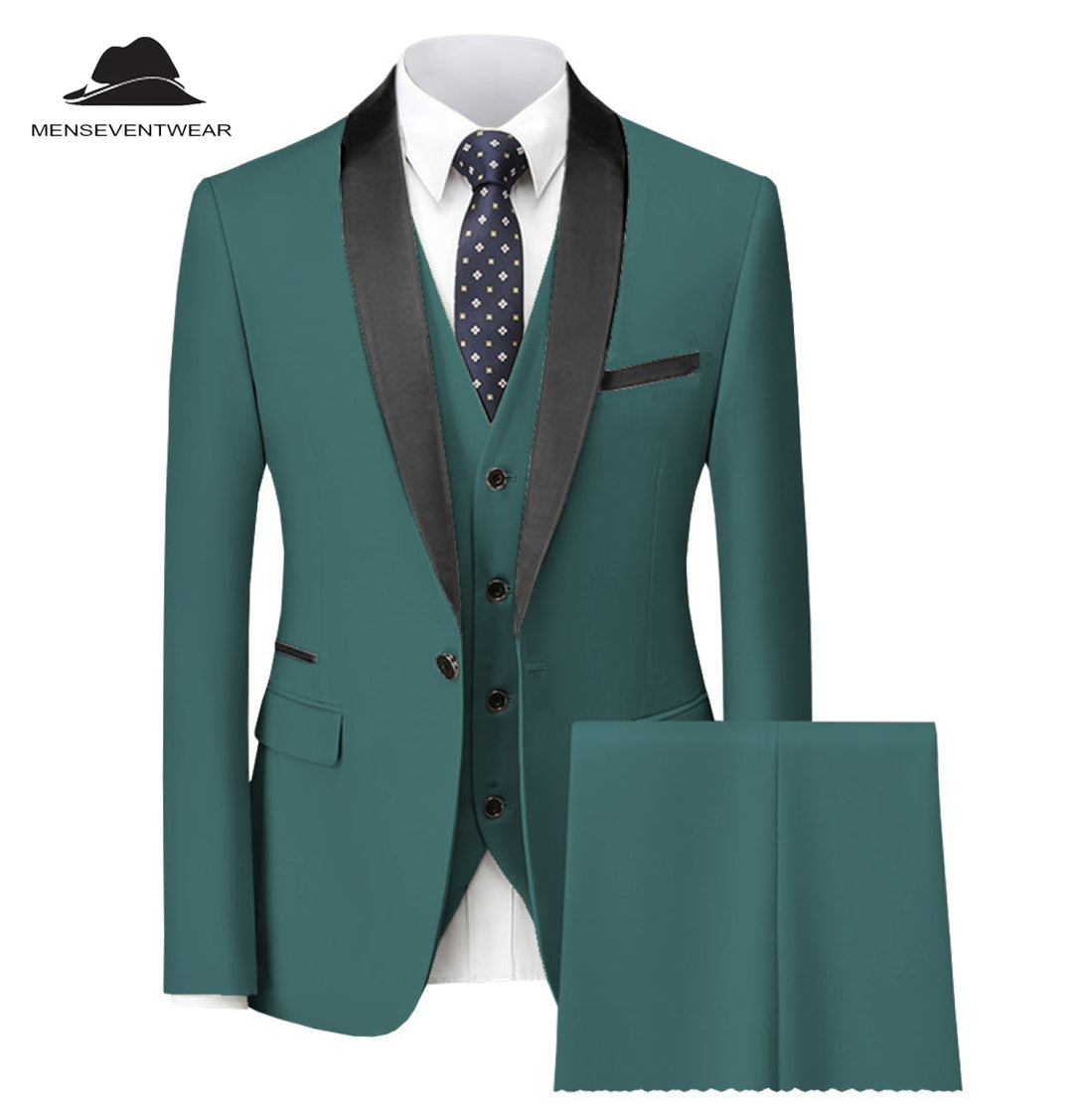 Fashion 3 Pieces Mens Suit Flat Shawl Lapel Tuxedos (Blazer+vest+Pants) mens event wear