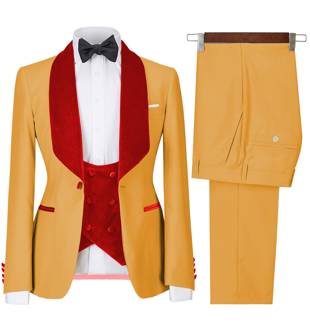 Fashion 3 Pieces Mens Suit Flat Shawl Lapel Tuxedos (Blazer+vest+Pants) mens event wear