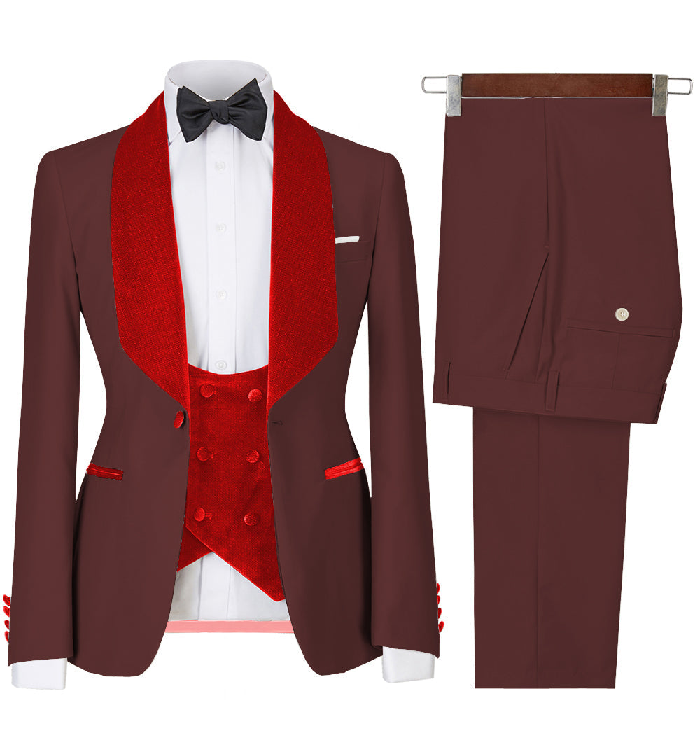 Fashion 3 Pieces Mens Suit Flat Shawl Lapel Tuxedos (Blazer+vest+Pants) mens event wear