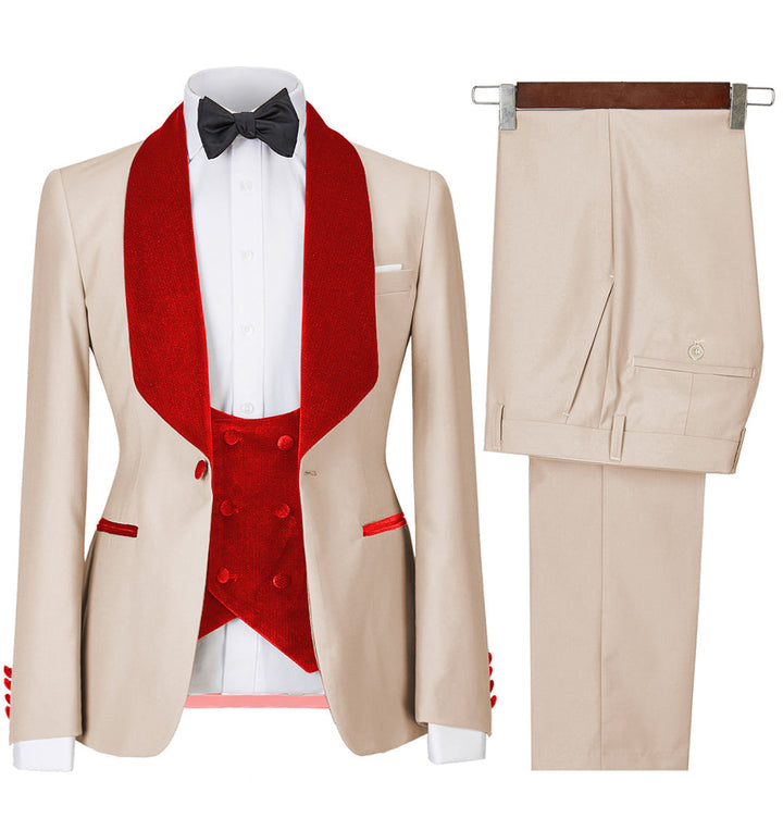 Fashion 3 Pieces Mens Suit Flat Shawl Lapel Tuxedos (Blazer+vest+Pants) mens event wear