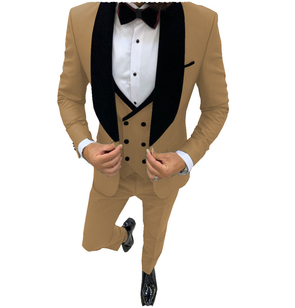 Fashion 3 Pieces Mens Suit Flat Shawl Lapel Tuxedos (Blazer+vest+Pants) mens event wear