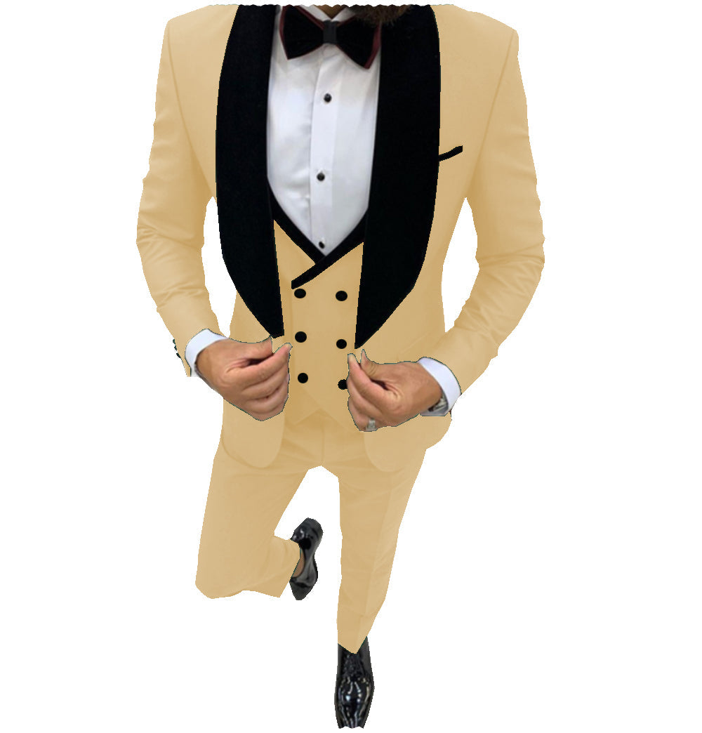 Fashion 3 Pieces Mens Suit Flat Shawl Lapel Tuxedos (Blazer+vest+Pants) mens event wear