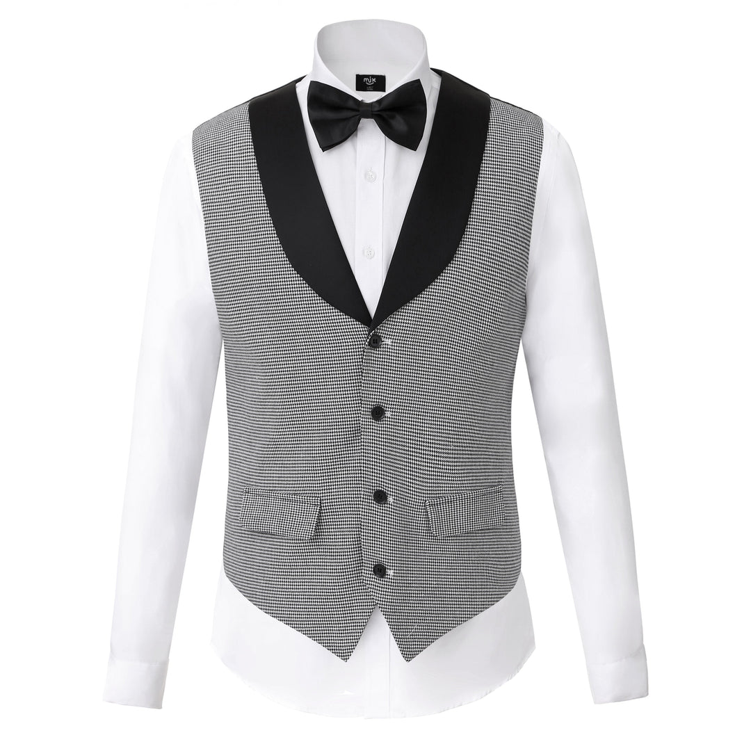 Fashion Casual Men's Slim Fit Tweed Houndstooth Shawl Lapel Waistcoat mens event wear