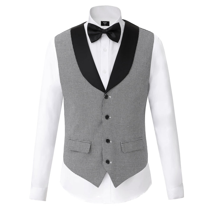 Fashion Casual Men's Slim Fit Tweed Houndstooth Shawl Lapel Waistcoat mens event wear