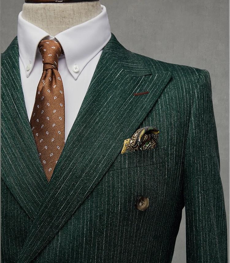 Fashion Men's 2 Pieces Mens Double-breasted Suit Peak Lapel Striped Tuxedos (Blazer+Vest+Pants) mens event wear