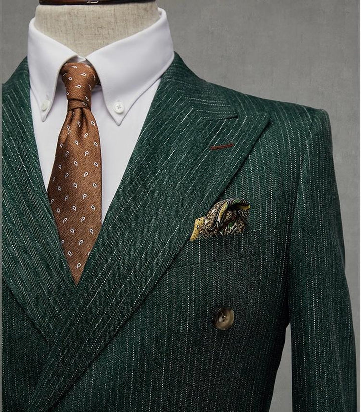 Fashion Men's 2 Pieces Mens Double-breasted Suit Peak Lapel Striped Tuxedos (Blazer+Vest+Pants) mens event wear