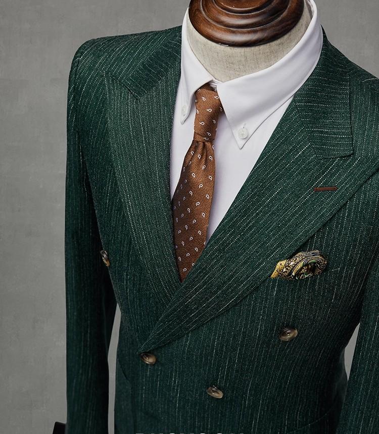 Fashion Men's 2 Pieces Mens Double-breasted Suit Peak Lapel Striped Tuxedos (Blazer+Vest+Pants) mens event wear