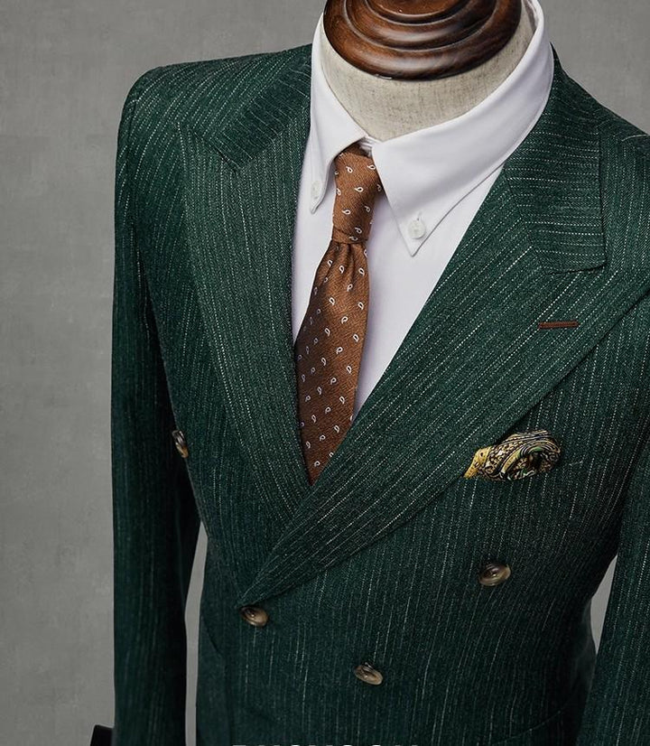 Fashion Men's 2 Pieces Mens Double-breasted Suit Peak Lapel Striped Tuxedos (Blazer+Vest+Pants) mens event wear