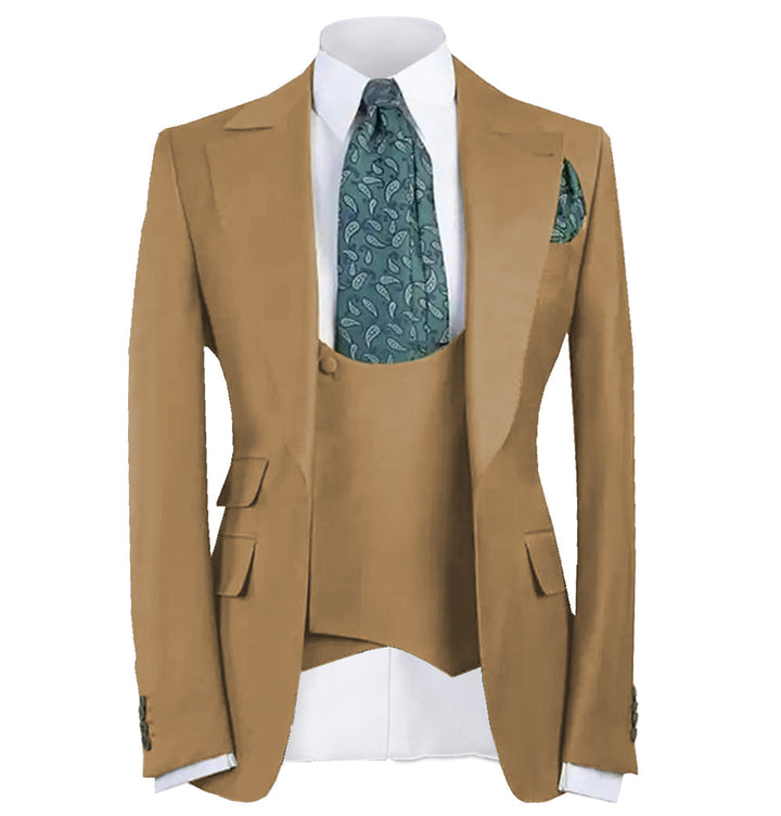 Fashion Men's 3 Piece Men's Suit Solid Color Flat Notch Lapel Tuxedo (Blazer + Vest + Pants) mens event wear