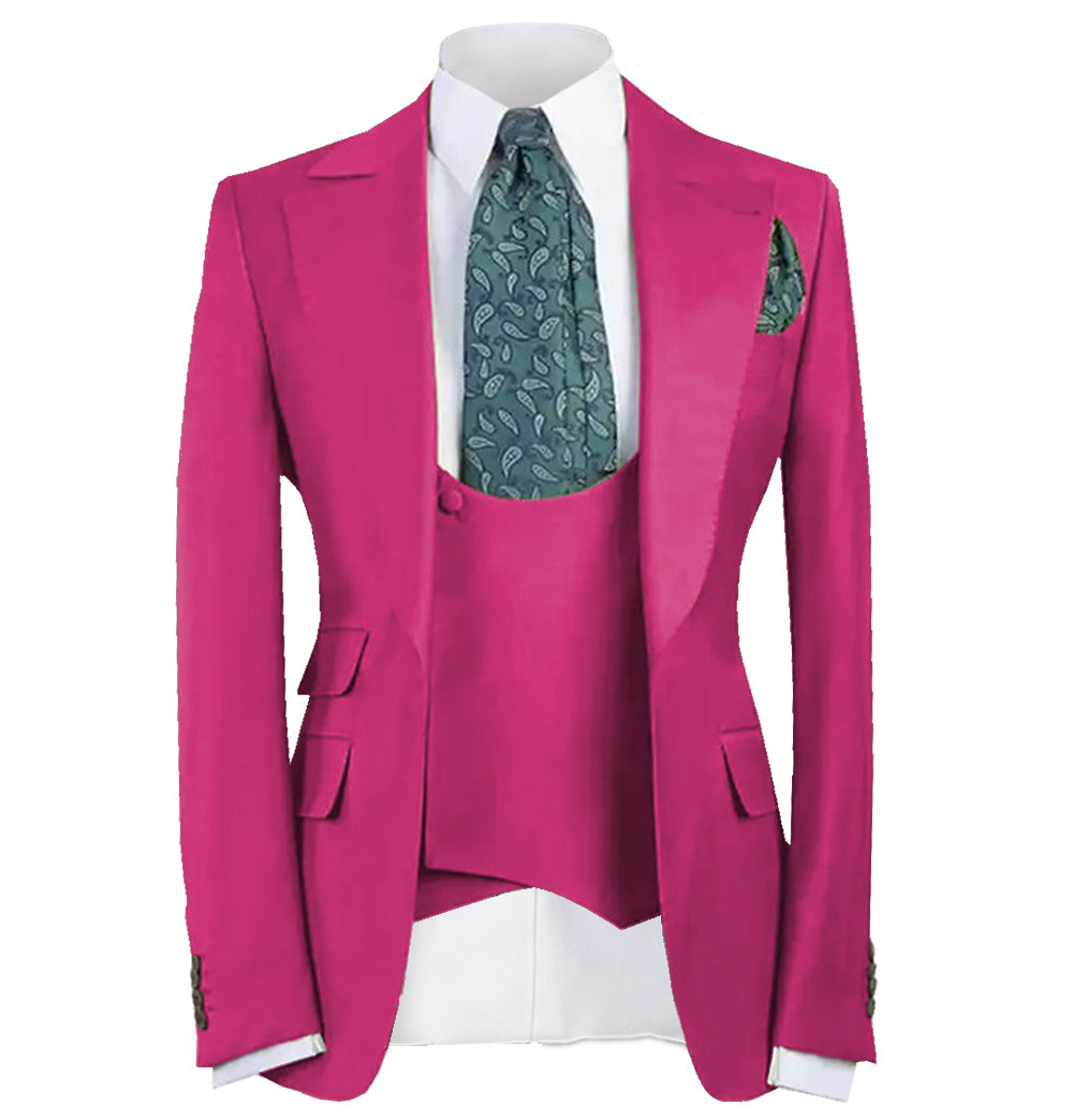 Fashion Men's 3 Piece Men's Suit Solid Color Flat Notch Lapel Tuxedo (Blazer + Vest + Pants) mens event wear