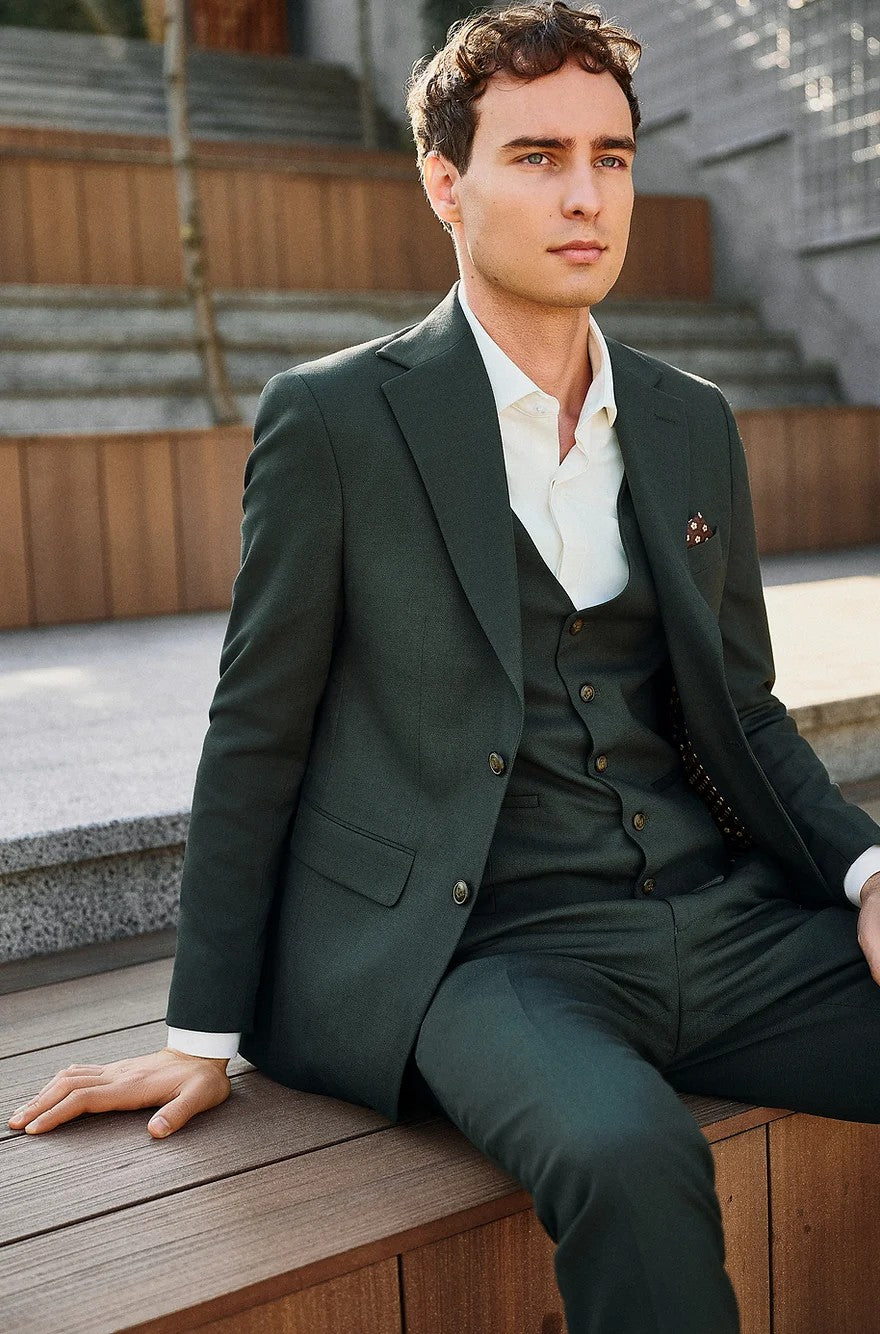 Fashion Men's 3 Pieces Flat Notch Lapel Tuxedos For Party (Blazer+vest+Pants) mens event wear