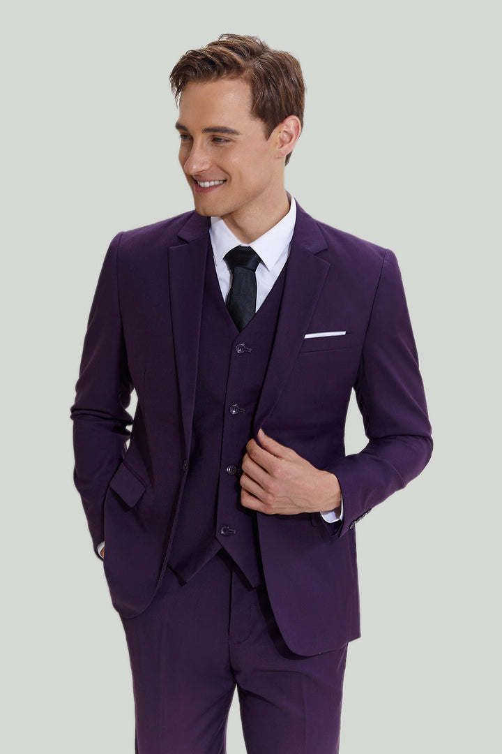 Fashion Men's 3 Pieces Flat Notch Lapel Tuxedos For Party (Blazer+vest+Pants) mens event wear