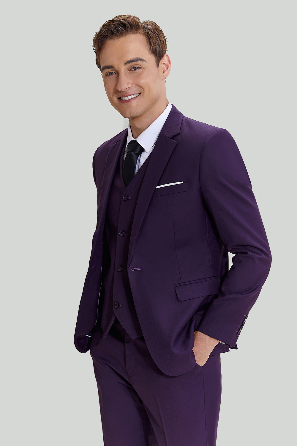 Fashion Men's 3 Pieces Flat Notch Lapel Tuxedos For Party (Blazer+vest+Pants) mens event wear
